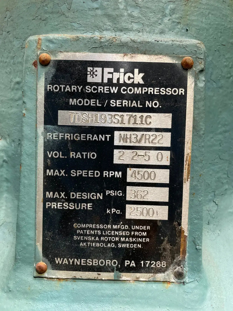 Paquete de compresor de tornillo rotativo Frick RWB-II-100B (Frick TDSH193S, 75 HP 230/460 V, panel de control Logix UL)