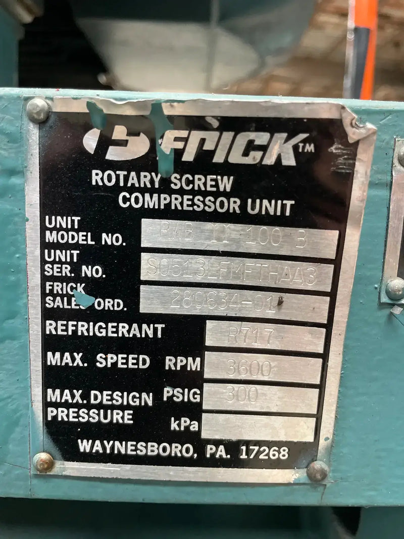 Paquete de compresor de tornillo rotativo Frick RWB-II-100B (Frick TDSH193S, 75 HP 230/460 V, panel de control Logix UL)