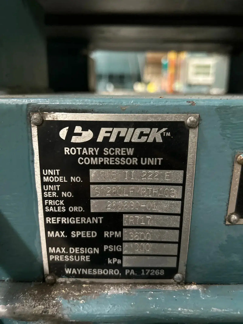 Paquete de compresor de tornillo rotativo Frick RWB-II-222E (Frick TDSH233L, 400 HP 460 V, panel de control micro Frick RWB-II)