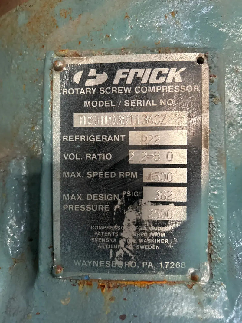 Paquete de compresor de tornillo rotativo Frick RWB-II-100H (Frick TDSH193S, 200 HP, 230/460 V, panel de control micro Frick RWB II Plus)