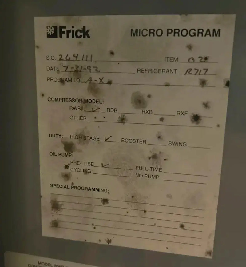 Frick RWB II Plus Screw Compressor Micro Control Panel
