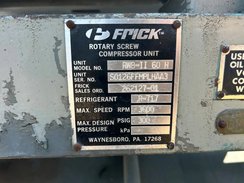 Frick RWB-II-60H Rotary Screw Compressor Package (Frick TDSH163S, 150 HP 460 V)