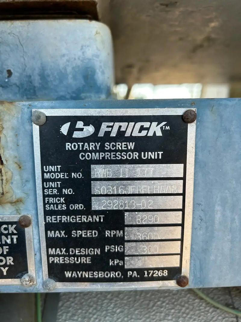 Frick RWB-II-177 Rotary Screw Compressor Package (Frick TDSH233S, 200 HP 4000 V)