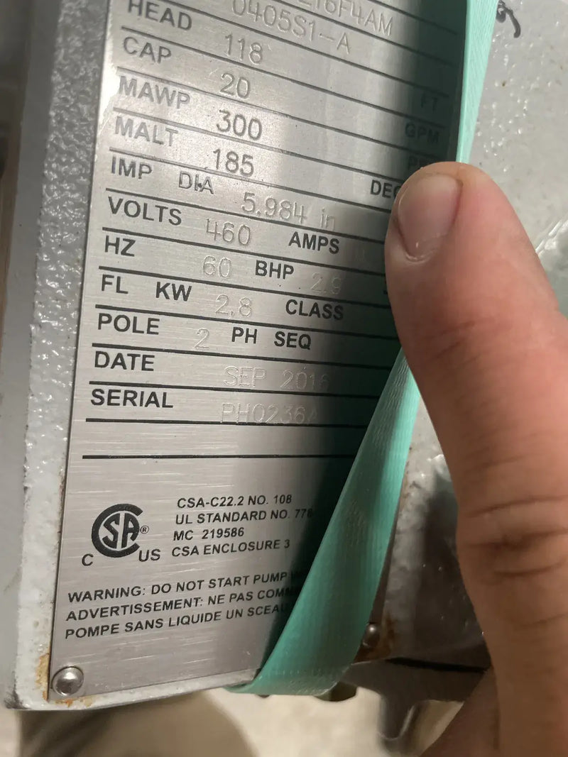 Teikoku R42-216F4AM-0406S1-A Centrifugal Pump (3.7 HP, 20 GPM Max)