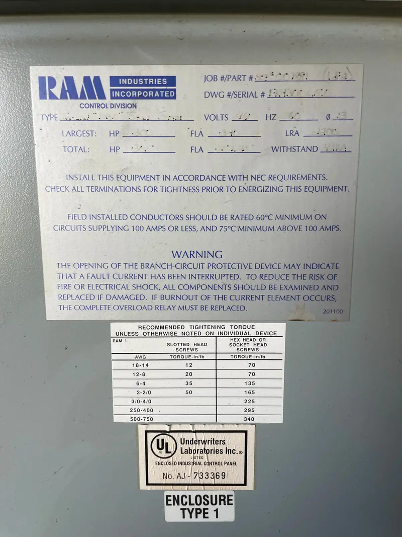 Ram Industries Screw Compressor Motor Starter (300 HP)
