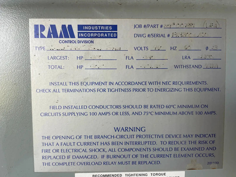Ram Industries Screw Compressor Motor Starter (300 HP)