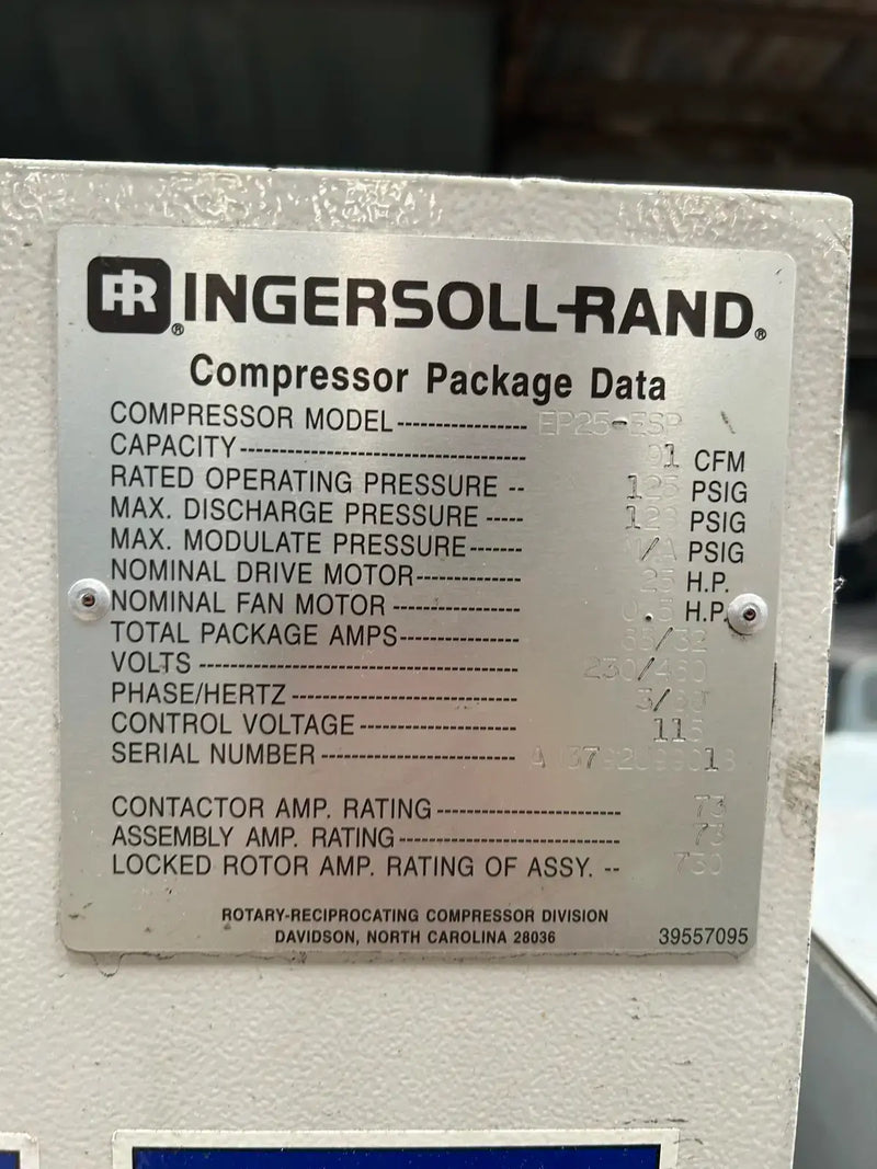 Compresor de aire de tornillo Ingersoll Rand EP25-ESP (25 HP, 91 CFM)