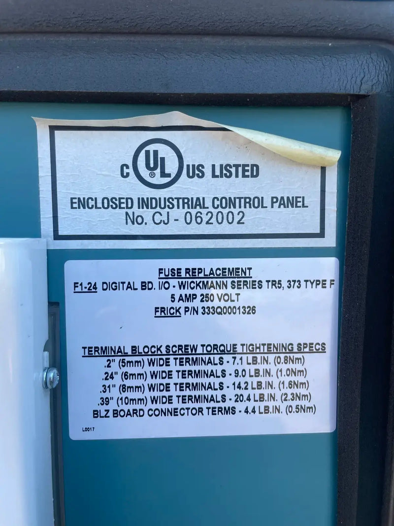 Frick RXB-50H Rotary Screw Compressor Package (Frick XJS 120S, 125 HP 230/460 V, Frick Micro Control Panel)
