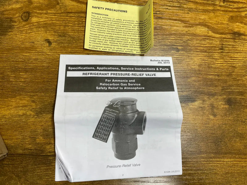 Hansen Refrigerant Pressure -Relief Valve (Ammonia, 250 PSIG)