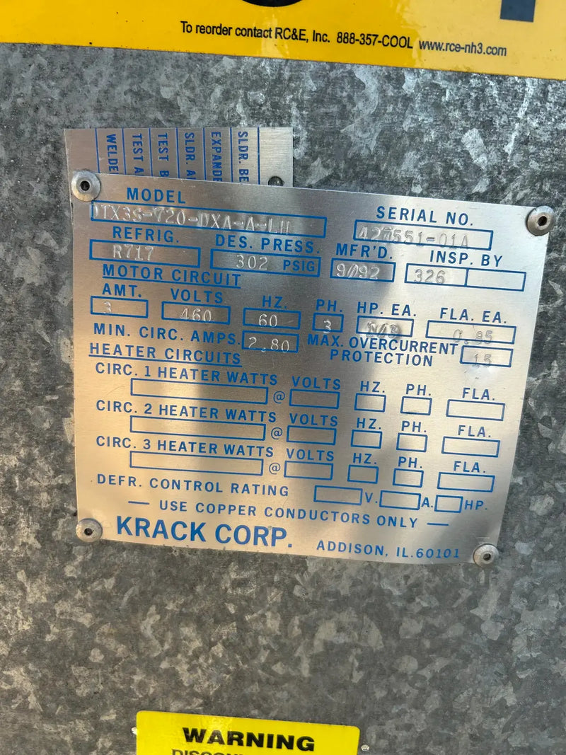 Krack DTX3S-720-DXA-A-LH Ammonia Evaporator Coil - 6 TR, 3 Fans (Low Temperature)
