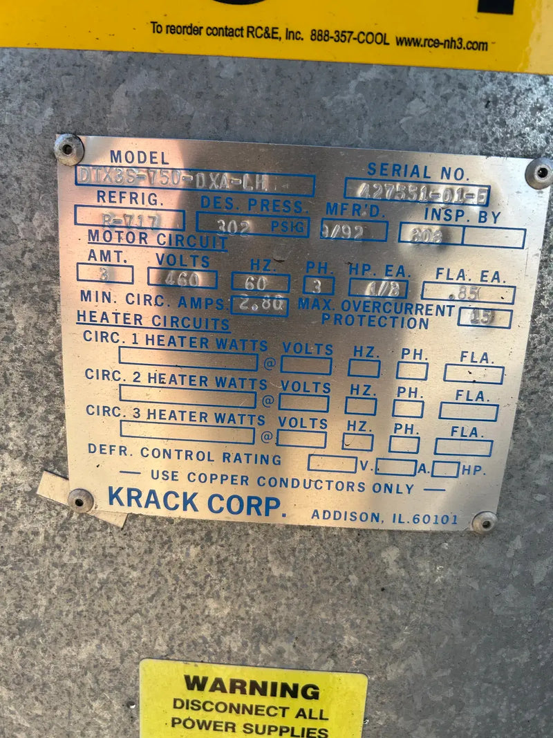 Krack DTX3S-750-DXA-LH Ammonia Evaporator Coil-  6TR, 3 Fans (Low Temperature)