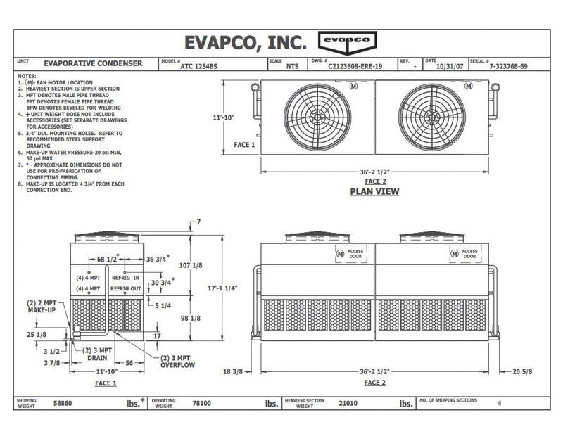 1284 Ton - 2007 Evapco ATC-1284B Evaporative Condenser Tower (2 tower units) Evapco 
