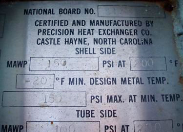 1990 Precision Heat Exchanger Co. Tube Chiller with Surge Drum Precision Heat Exchanger Co. 