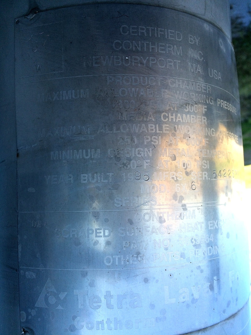 1995 Contherm Heat Exchanger Barrel - 6x6 Alfa Laval 