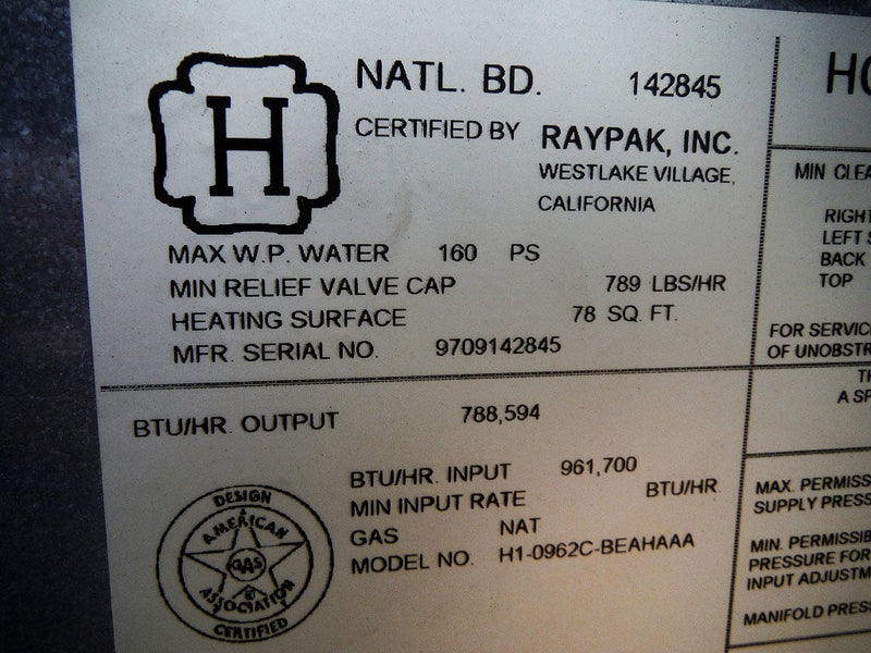 1997 Raypak Raytherm Indoor Hydronic Boiler – 66 HP Raypak 