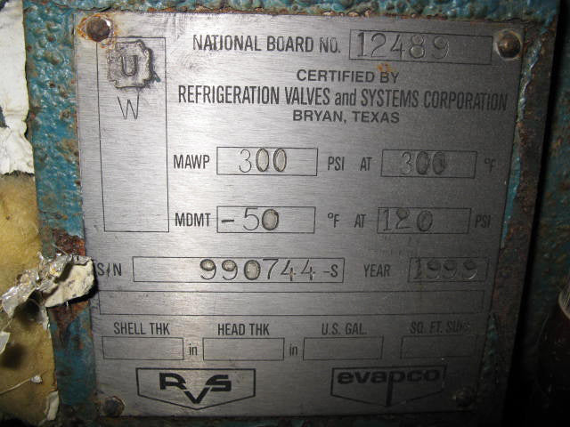 1999 RVS / Evapco Freon Recirculating System – 24 in. Dia. x 10 ft. 5 in. H. RVS / Evapco 