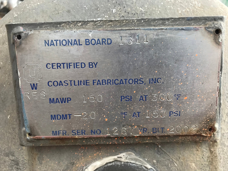 2002 Coastline Horizontal Ammonia Vessel - 100 gallons Coastline Fabricators 
