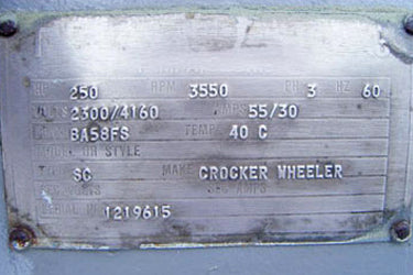 2300 / 4160 V Elliot Company Electrical Motor- 250 HP Elliot Company 
