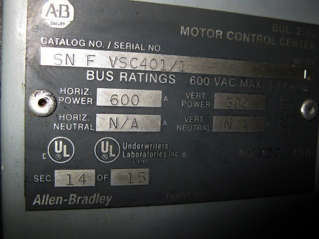 Allen-Bradley Motor Control Center Allen-Bradley 