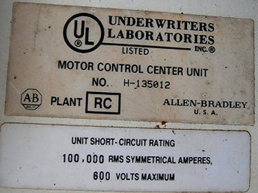 Allen Bradley Motor Control Center / NEMA 5 Starter Allen-Bradley 