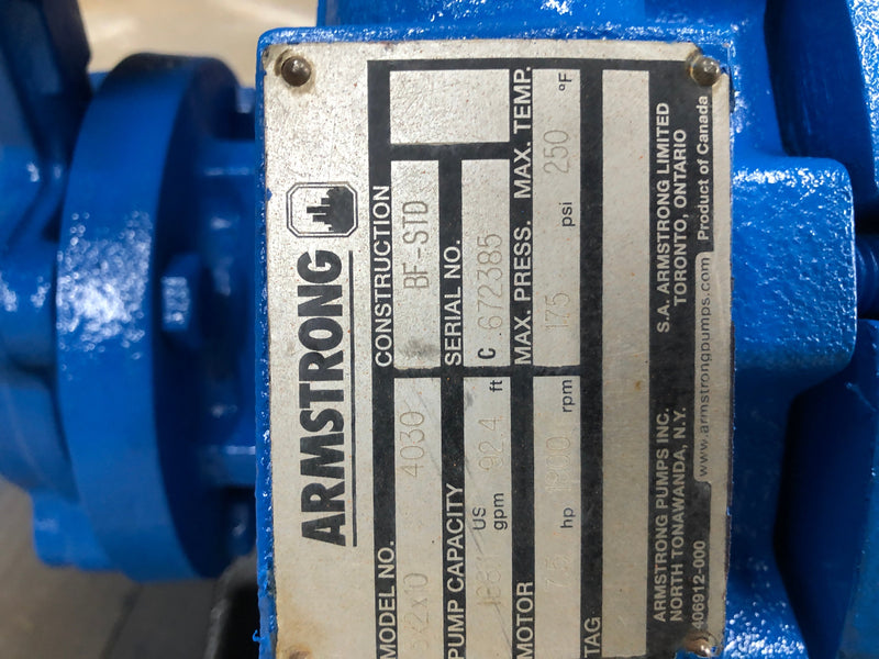 Armstrong 4030 Series 3X2X10 4030 Centrifugal Pump (7.5 HP, 200 GPM Max) Armstrong 
