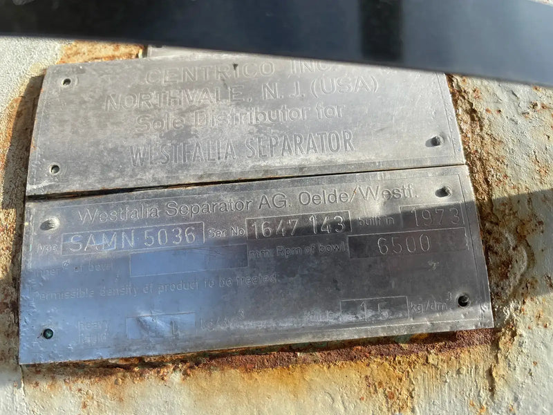 Separador centrífugo de disco Westfalia (6500 RPM)