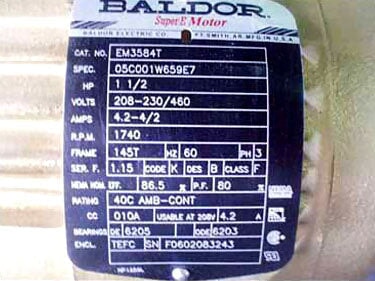 Baldor Electric Motor- 1-1/2 HP Baldor 