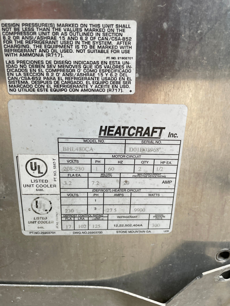 Bohn (Heatcraft) BHL480CA Freon Evaporator Coil- 4 Ton, 2 Fans (Low Temperature) Bohn/Heatcraft 