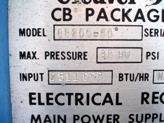 Cleaver Brooks CB-Packaged Firetube Hot Water Boiler- 60 HP Cleaver Brooks 