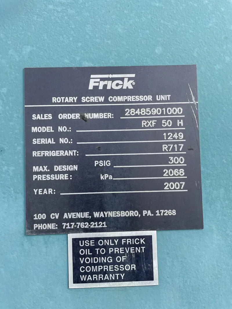 Paquete de compresor de tornillo rotativo Frick RXF-50-H (Frick XJF120S, 150 HP 230/460 V, panel de control Frick Micro)