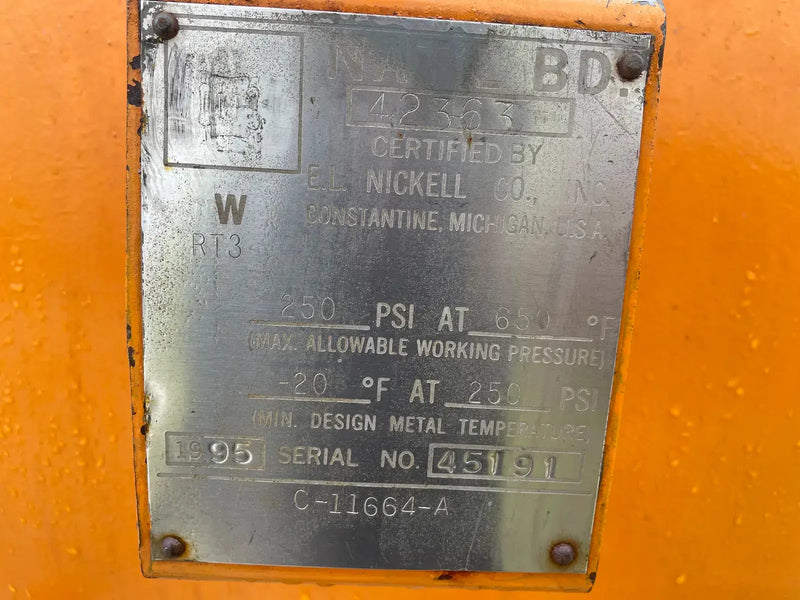 Nickell Co. Inc Horizontal Ammonia Receiver (45in x 130in. 1101 Gallons)