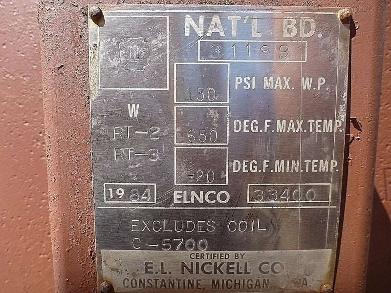 E.L. Nickell Vertical Ammonia Receiver - 1500 gallons E.L. Nickell 