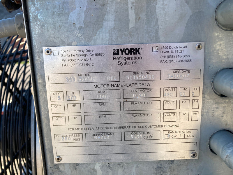 Frick SCS 584TH RH1 Ammonia Evaporator Coil- 22.5 TR, 5 Fans (Low/Medium Temperature) Frick/York 