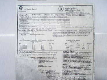 General Electric Safety Switch- 100 Amp General Electric 