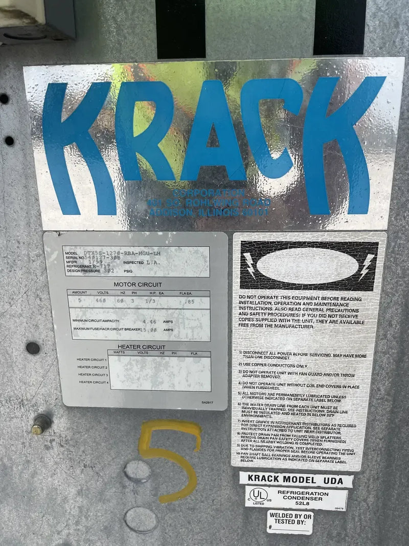 Krack DTX5S -1270-RBA-HGU-LH Bobina evaporadora de amoníaco - 16 TR, 5 ventiladores (temperatura baja/media)