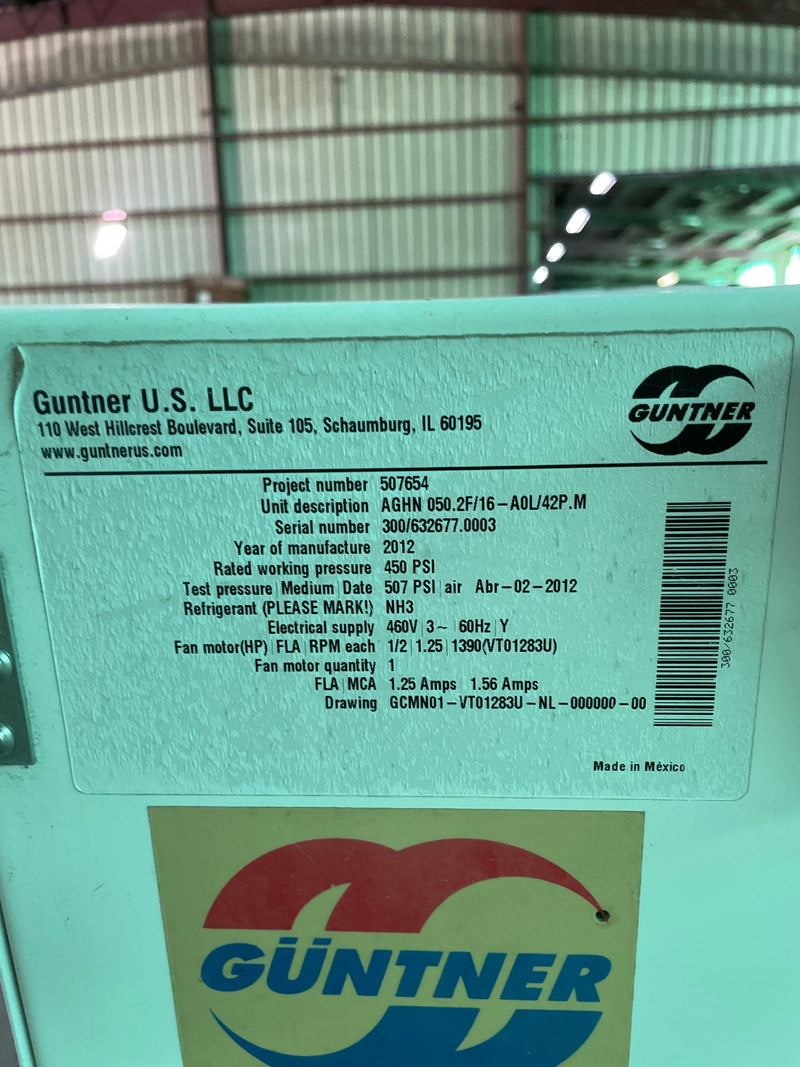 Guntner AGHN 050.2F/16-A0L/28P.M Ammonia Evaporator Coil- 4TR, 1 Fan (Low/Medium Temperature) Guntner 