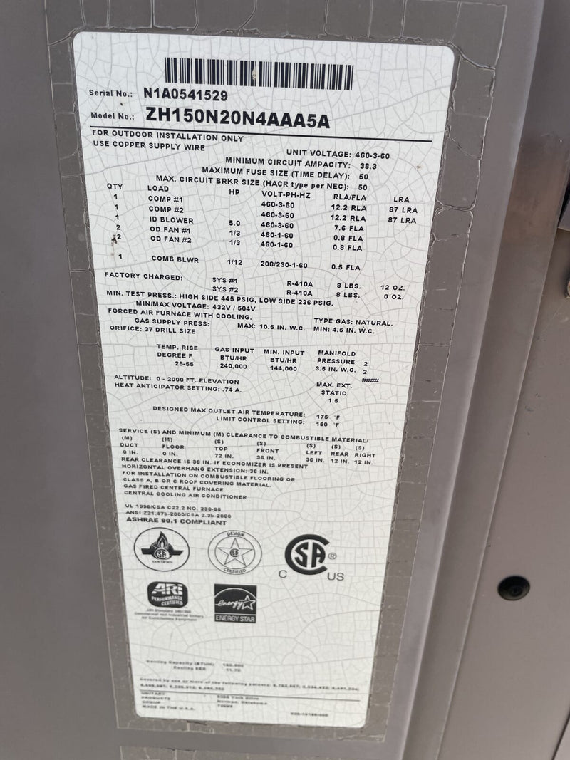 Unidad de condensación de calefacción y refrigeración por aire York ZH150 Predator - 12,5 toneladas