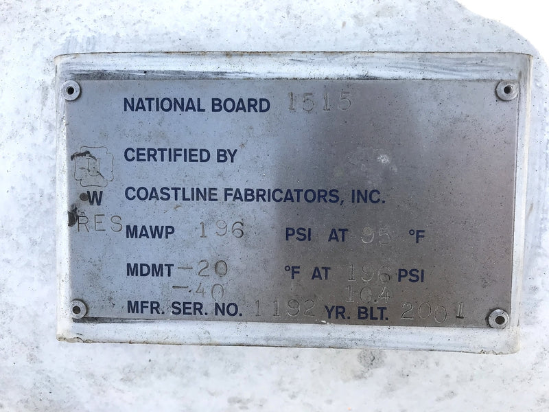 Horizontal Ammonia Refrigerant Vessel - 14 in. x 72 in. Coastline Fabricators 