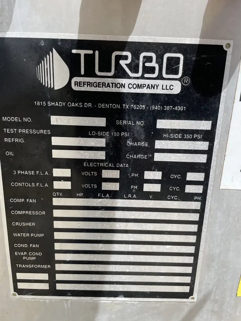 Turbo Ice TIGAR 36-2 LR Máquina de hacer hielo con placa (Refrigeración de amoníaco (R-717 | NH3), 56 toneladas por día)