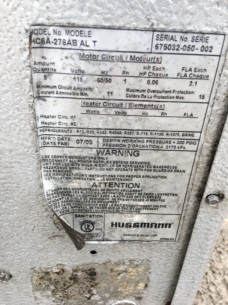 Hussmann HC6A-278AB AL T Freon Evaporator Coil - 3.475 TR, 5 Fan (Medium Temperature) Hussmann 