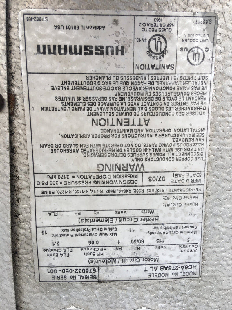 Hussmann HC6A-278AB AL T Freon Evaporator Coil - 3.475 TR, 5 Fan (Medium Temperature) Hussmann 