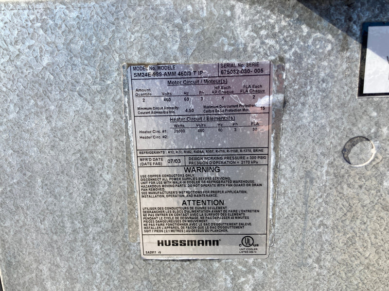 Hussmann SM24E-989-AMM 460/3 T IP Evaporator Coil - 12.975 TR, 2 Fan (Low/Medium Temperature) Hussmann 