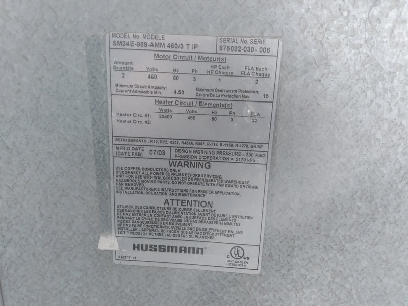 Hussmann SM24E-989-AMM 460/3 T IP Evaporator Coil - 12.975 TR, 2 Fan (Low/Medium Temperature) Hussmann 