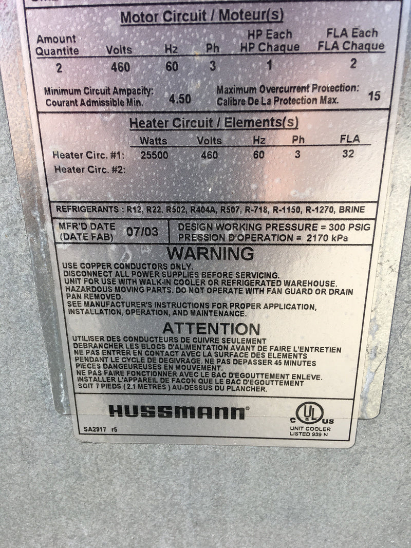 Hussmann SM24E-989-AMM 460/3 T IP Evaporator Coil - 12.975 TR, 2 Fan (Low/Medium Temperature) Hussmann 