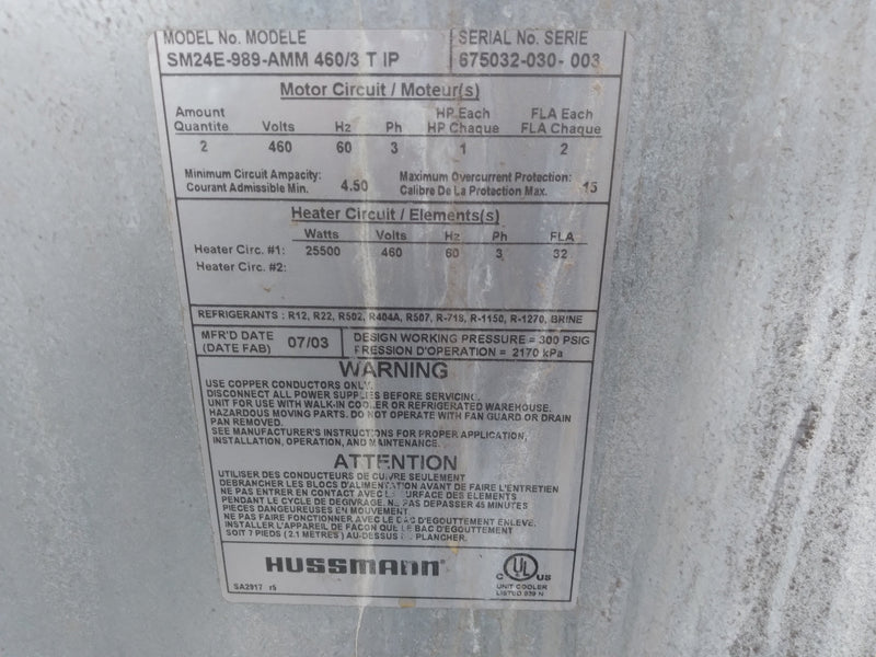 Hussmann SM24E-989-AMM 460/3 T IP Freon Evaporator Coil - 12.975 TR, 2 Fans (Low/Medium Temperature) Hussmann 