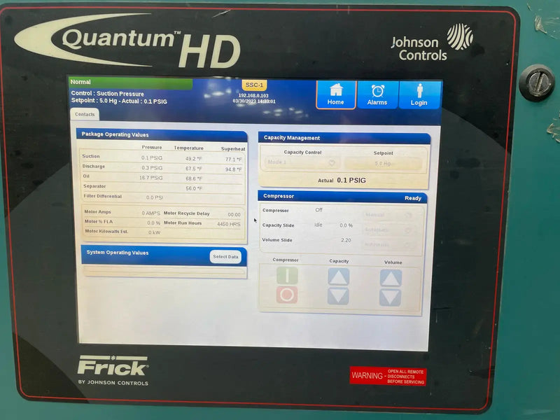 Frick Rotary Screw Compressor Package (Frick XJF, 125 HP 230/460 V, Micro Control Panel)
