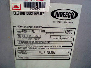 Indeeco Electric Duct Heater Indeeco 