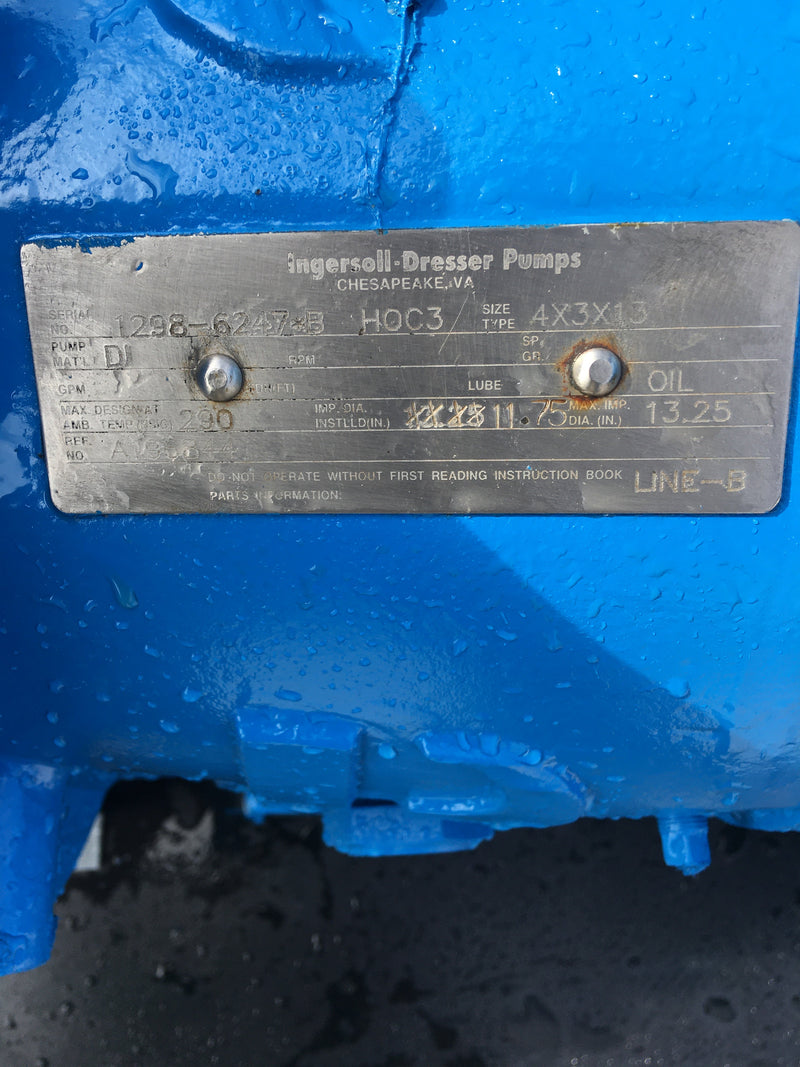 Ingersoll-Dresser 4X3X13 HOC3 Centrifugal Pump (25 HP, 660 GPM Max) Ingersoll 