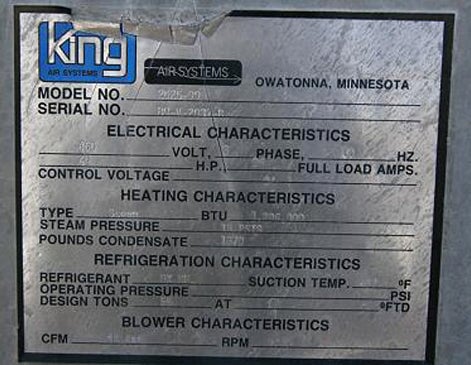 King Air Systems Klimatic King DX NH3 Air Handling Unit – 70 Ton King Air Systems 