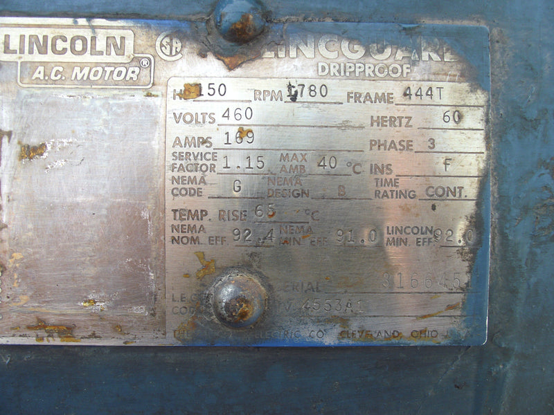 Lincoln Electric Motor - 150 HP Lincoln 